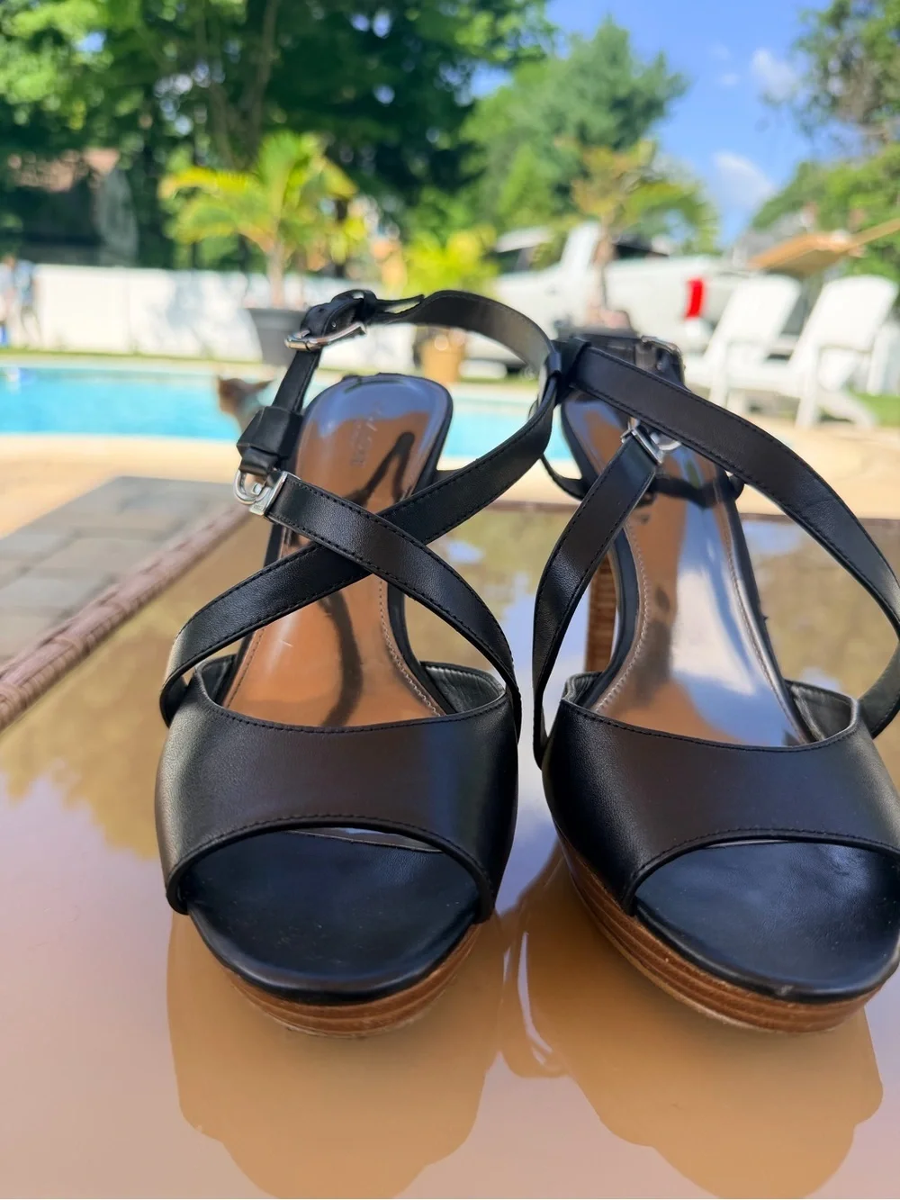 Coach Black wendelle Leather Crisscross High Heel Sandal 9B